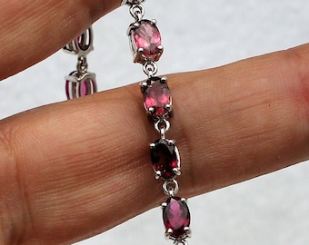 7.5" PINK TOURMALINE BRACELET - Natural Untreated Expensive Faceted Gemstones * Sterling Silver .925 Tennis Links * Light or Dark Choices *