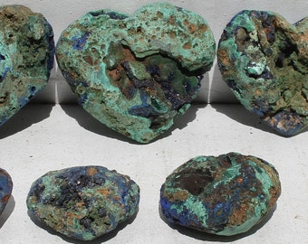Raw MALACHITE AZURITE HEART Crystals w/ Blue & Green Sparkle, Nooks, Caves, Bots * Small Clusters, Natural, Untreated, Carved, Rock, Stones