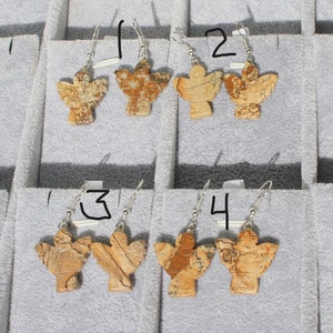 1&quot; PICTURE JASPER ANGEL Earrings - Carved Rock Stone Gemstone * Silver-Plated Ear-Wires