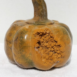 1.5# OCEAN JASPER PUMPKIN w/ Natural Geodes + Crystal Druzy Vugs * Halloween or Thanksgiving Decoration #3 Hand Carved Without Face