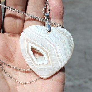 2&quot; Matte&#39; White DRUZY HEART PENDANT * Silver-Plated Pinch-Bail * Agate, Chalcedony, Drusy Rock, Stone