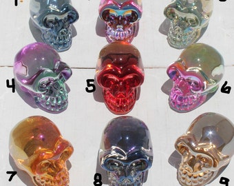 2" RAINBOW AURA SKULLS * Translucent Bright Colorful Choices, Low Price & Lots of Sparkle * Color Shade Changing Smelted Quartz Glass