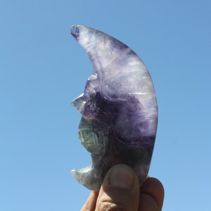 4&quot; SKULL MAN MOON Display * Rainbow Fluorite Purple Green White Clear Colors * 1/2# Rock, Stone, Crystal & Rainbows!