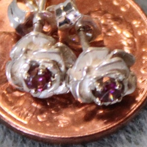 Genuine PURPLE DIAMOND EARRINGS In 0.925 Sterling Silver Rose-Bud Posts High Quality & Rare Studs image 2
