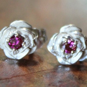 Genuine PURPLE DIAMOND EARRINGS In 0.925 Sterling Silver Rose-Bud Posts High Quality & Rare Studs image 1