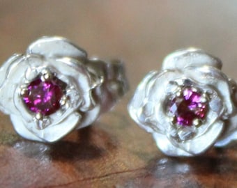 Genuine PURPLE DIAMOND EARRINGS * In 0.925 Sterling Silver Rose-Bud Posts * High Quality & Rare Studs