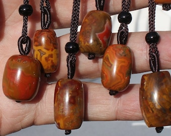 ZHANGUO RED AGATE * Pendant Necklace * China Warring States * Different Focal Beads & 8 Choices * Adjustable 24&quot; Bead Chinese Yellow Green *