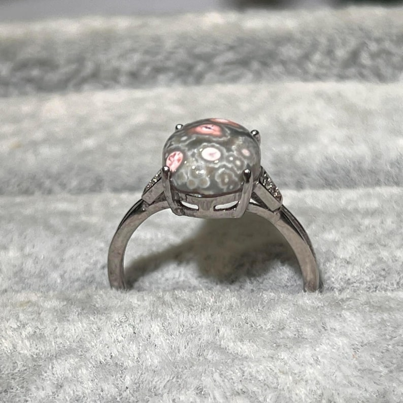 BAGUE orbiculaire JASPE OCÉAN en argent sterling 925, taille réglable * vert avec boules roses image 6