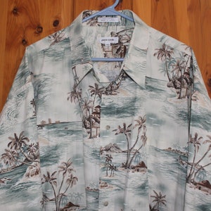 Tropical Islands ALOHA SHIRT 2XLT Tall * Pierre Cardin * Men's Button-down 100% Cotton * Hawaiian Surfer Hawaii Beach Canoe