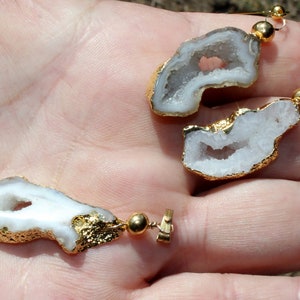 DRUZY PENDANT & EARRINGS Set ~ Gold Electroform ~ Gold Plated * White Agate Geode Slice