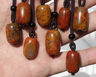 ZHANGUO RED AGATE * Pendant Necklace * China Warring States * 8 Different Focal Beads & Choices * Adjustable 24&quot; Bead Chinese Yellow Green *