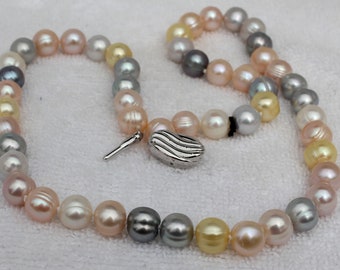 20&quot; KNOTTED PEARL NECKLACE * Freshwater Multi-Color 10 mm Round Pearl Strand w/ Pastel Rainbow Colors