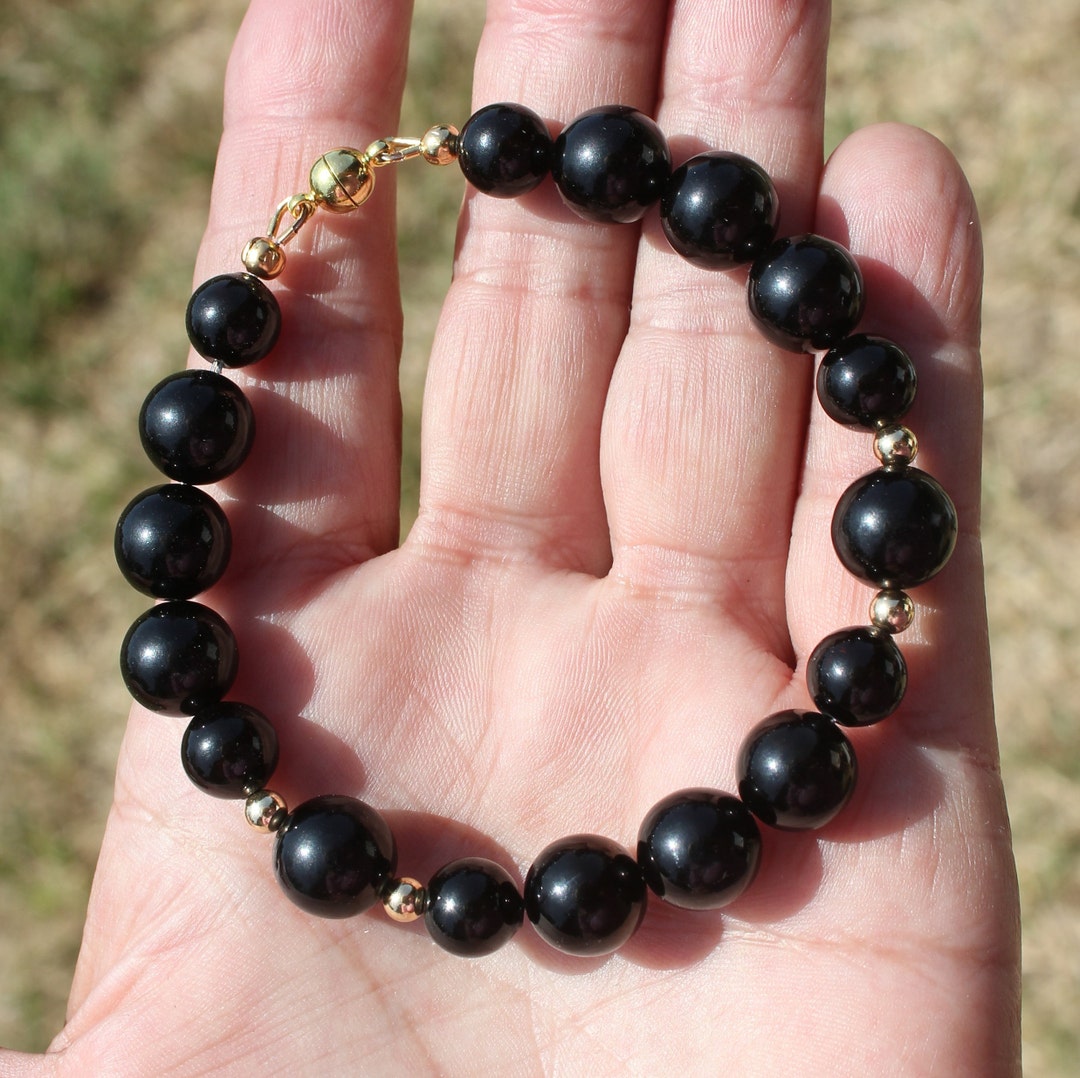 South Sea BLACK CORAL BRACELET * 14.5 Grams * Gold Filled Accent