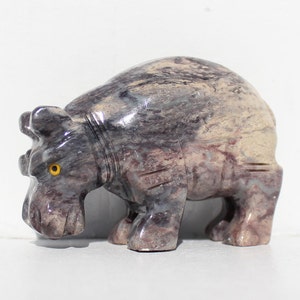 3&quot; Carved SOAPSTONE HIPPOPOTAMUS * House Hippo to Eat Your Problems * Great Colors!!!  Rock, Stone Carving * Powerful Zoo Water Animal
