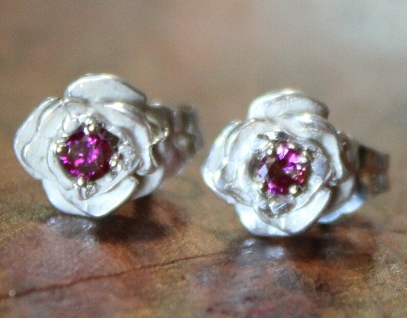 Genuine PURPLE DIAMOND EARRINGS In 0.925 Sterling Silver Rose-Bud Posts High Quality & Rare Studs image 1