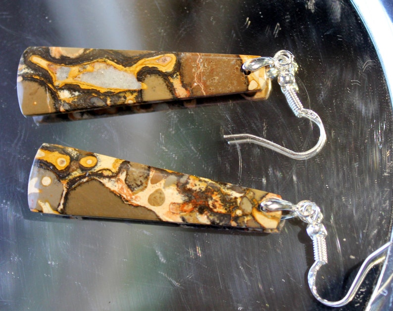 Gold-Plated Ear-Wires or 2 Trapazoid Cab 2 Choices 1 Teardrop Cab Silver-Plated Ear-Wires * COBRA JASPER EARRINGS