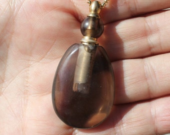 ESSENTIAL OIL BOTTLES Necklace: Lavender Purple Amethyst, Brown Smoky Quartz * Gold-Toned Chains * Potions * Stash