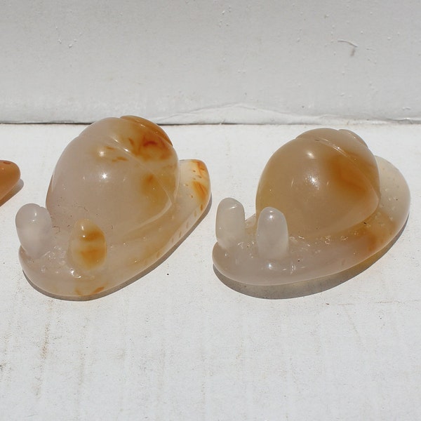 CARVED AGATE SNAILS * Hand-Carved 2.5" Stone Figures * Polished Translucent Cream + Orange Gastropod Rock Carvings * 2 Choices *
