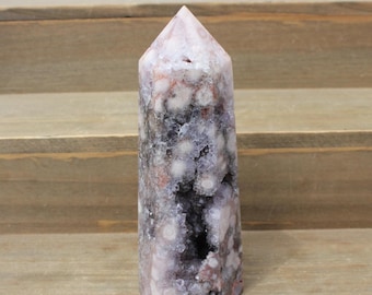 5" FLOWER AGATE TOWER * Smoky Quartz Purple Grape Amethyst Druzy + Pink Orbs
