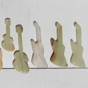 ONYX ELECTRIC GUITAR Cabochons - Carved Banded Green Focal Pendants for Wire Wrapping * Afghanistan * Ukulele, Violin, Viola, Bass, Cello *