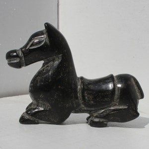 Carved AEROLITE IRON HORSE Figure * Hand-Carved Ancient Chinese Animal Design * Black Brown Stone Rock *