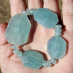 300ct AQUAMARINE BRACELET & EARRINGS Matched Set * 63 Grams *Big + Bold Faceted Blue Gemstones Rock Stone Crystals