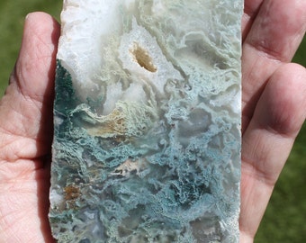 MOSS AGATE SLAB Polished Green Stone w/ Crystal Druzy * 4 Choices *