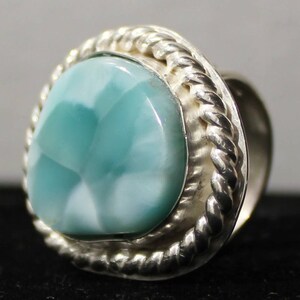 BLUE LARIMAR RING * Size 8 * Custom Hand-Forged Solid Sterling Silver 0.925 Setting * 25ct Cab Cabochon Gemstone * Dominican Republic