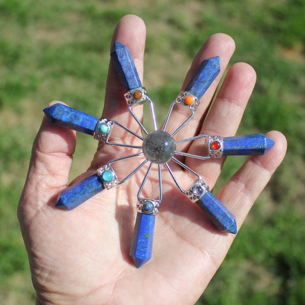 7-Point CRYSTAL GENERATOR * Stones: Blue Lapis, Tigereye, White Quartz, Black Obsidian, Rock * Chakra, Reiki, Energy, Powerful, Balancing *