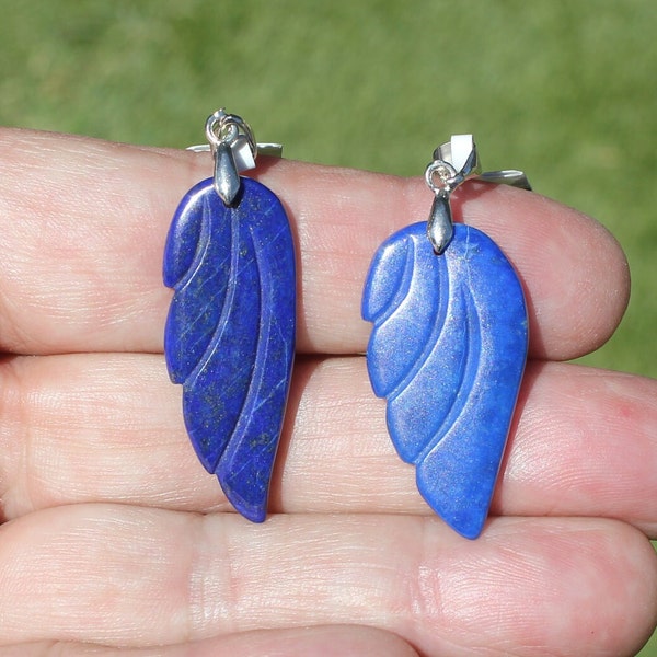 Deep Blue LAPIS WING PENDANT * High Quality Polished Lazuli w/ Silver-Toned Pinch Bail