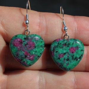 1&quot; RUBY FUCHITE HEART Earrings * Silver-Plated Ear-Wires * Lightweight Green + White Colors