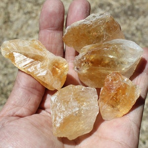 YELLOW HONEY CALCITE * Clear Golden Crystal Rough Specimens * 5 Lot Choices of Natural Untreated Stone Rock & Rainbows in Every Bag *