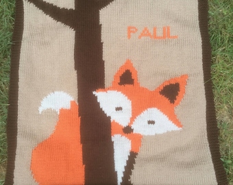 PDF knitting pattern blanket in intarsia for baby, design fox