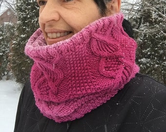 PDF knitting pattern double layered cowl with cables and velvet yarn