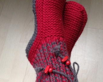 Patrón PDF Zapatillas de lana para adulto bicolor, sin costura debajo del pie, regalo de Navidad