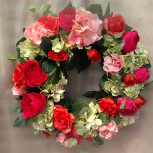 HYDRANGEA ROSE WREATH, Spring Wreath, Summer Wreath, Pink Rose Wreath, Silk Floral Wreath, Door Wreath,Wreaths, Door Decoration, Silk Wreath image 1