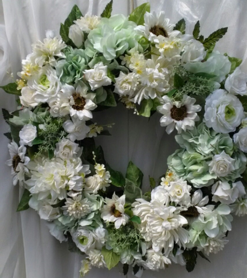 WHITE SUNFLOWER WREATH Silk Floral Wreath Spring Wreath Etsy