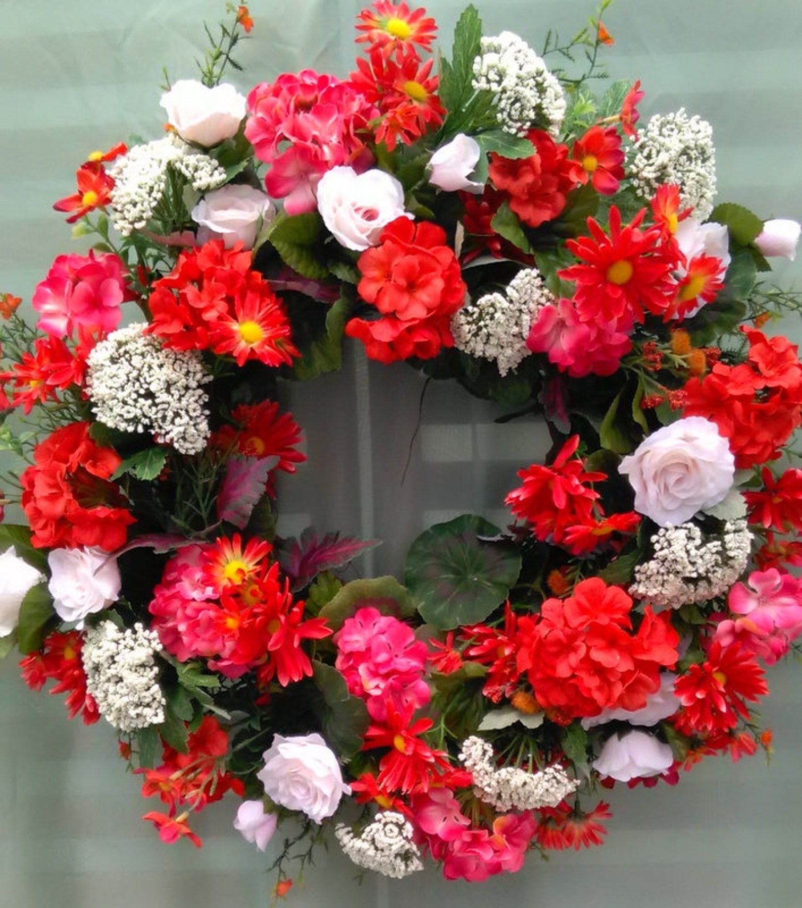 Geranium Wreath Summer Wreath Door Wreath Silk Flower Etsy