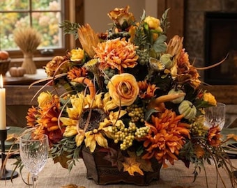 XL FALL FLORAL Arrangement, Formal Table Centerpiece, Silk Floral Arrangement, Table Arrangement, Home Decor, Thanksgiving Design, #112