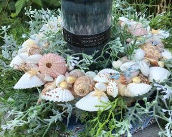 NAUTICAL CENTERPIECE, Nautical candle centerpiece, SEASHELL Centerpiece,Seashell Arrangement, Seashell Wreath, Seashell Design, Beach Wreath