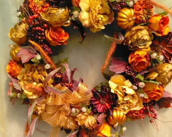 SALE !! WAS 199.00,,,Autumn Bounty Wreath,Fall Door Wreath, Thanksgiving Wreath, Harvest Wreath, Autumn Wreath, Silk Floral Wreath, Wreaths