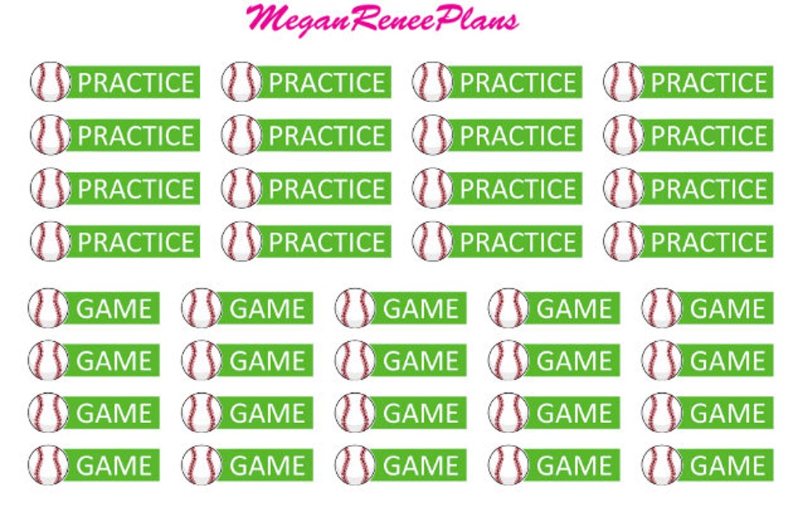 Baseball Practice Baseball Game Matte Planner Stickers 36 per Etsy
