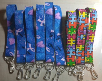 Breast cancer/Autism key chains wristlet size