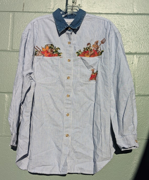 Chambray Pinstripe Button Down Top
