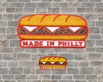 Made in Philly Cheesesteak Enamel Lapel Pin and 3-inch Iron-on Patch Combo