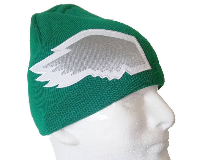 Philadelphia Eagles Kelly Green Old Helmet Wing Winter Knit Beanie Hat