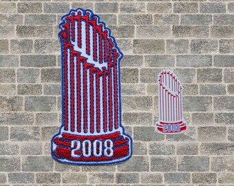 Philadelphia | Phils Baseball 2008 World Series Commissioner&#39;s Trophy Enamel Lapel Pin and 3-inch Iron-on Patch Combo