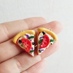 Vegetarian Pizza Slice Earrings,Food Earrings,Clay Earrings, Miniature Earrings