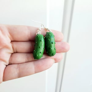 Green Dill Pickle Earrings,Food Earrings,Clay Earrings,Miniature Earrings