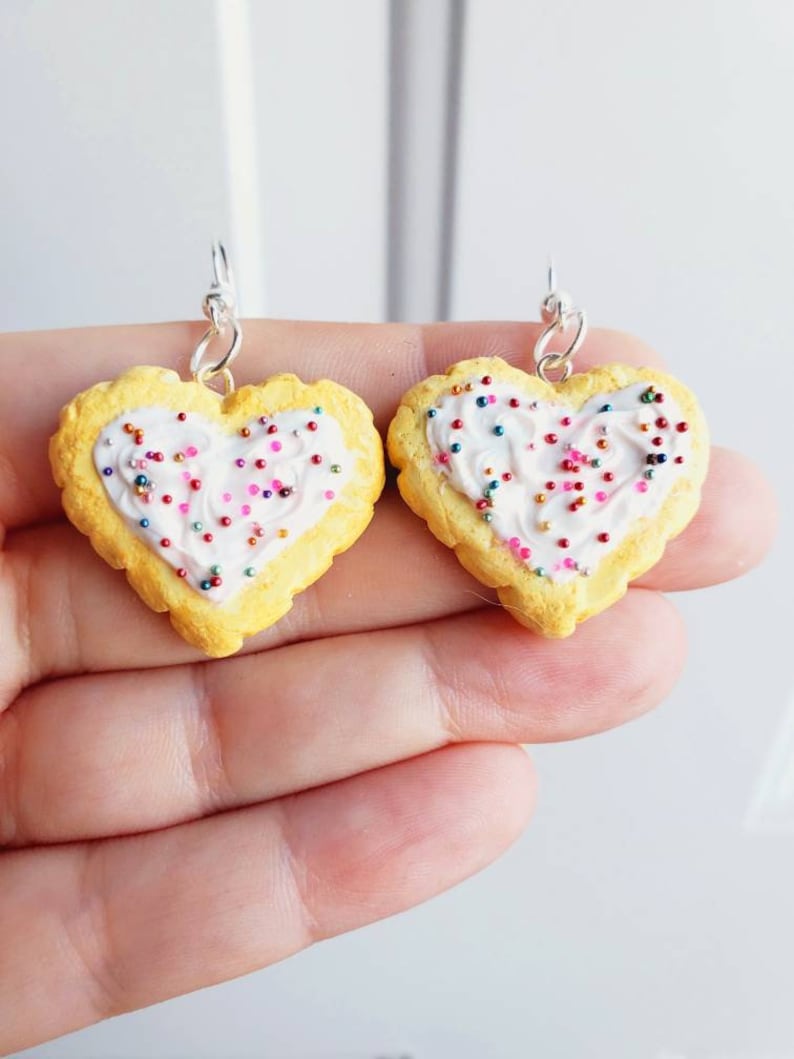 Cute Vanilla Sprinkle Heart Sugar Cookie Bakery Food Earrings